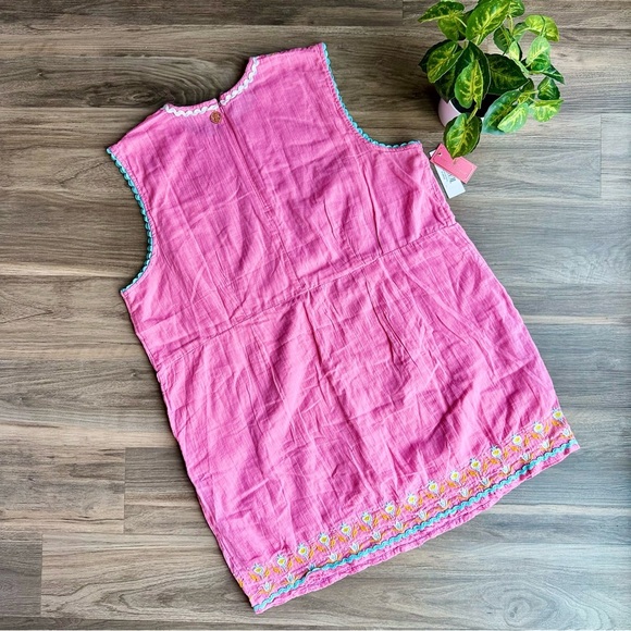 Simply Southern Pink Embroidered Flowers Rickrack Trim Sleeveless Dress Size XL - Picture 15 of 16